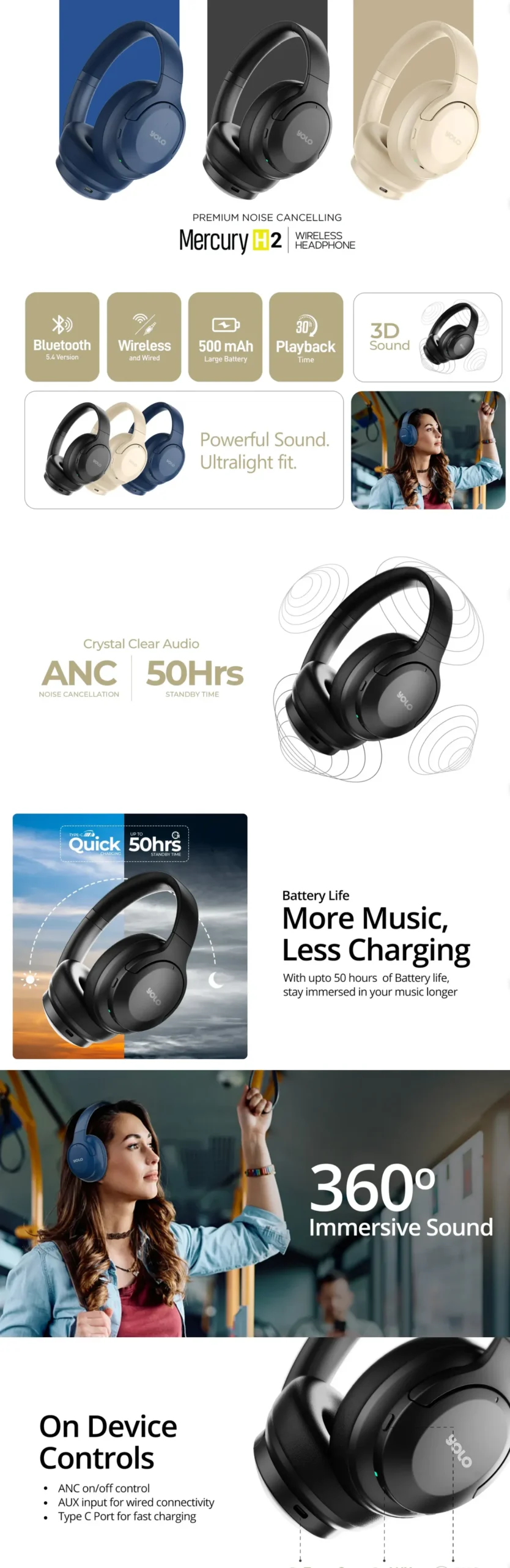 Yolo Mercury H2 Wireless Headphones